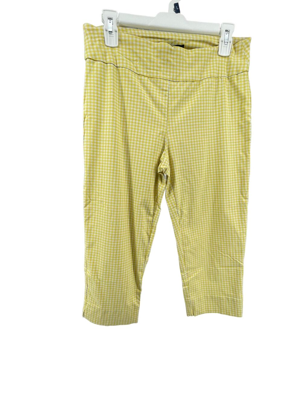 Zac & Rachel Yellow White Gingham Plaid Capri Pants Women's Size 12
